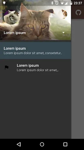 Capturas de tela do Demo material-drawer