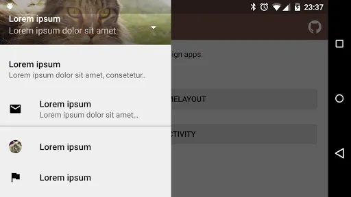 Capturas de tela do Demo material-drawer