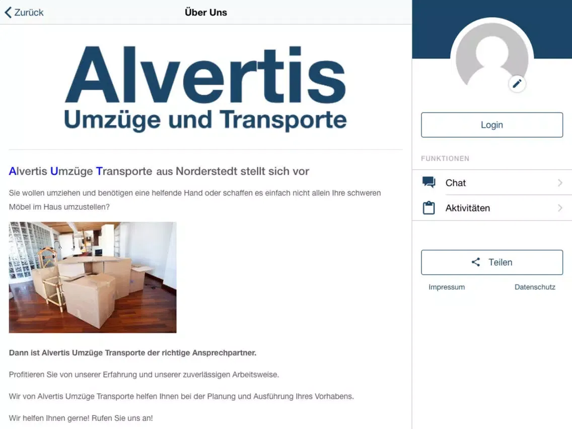 Tangkapan layar Alvertis Umzüge und Transporte iPad 