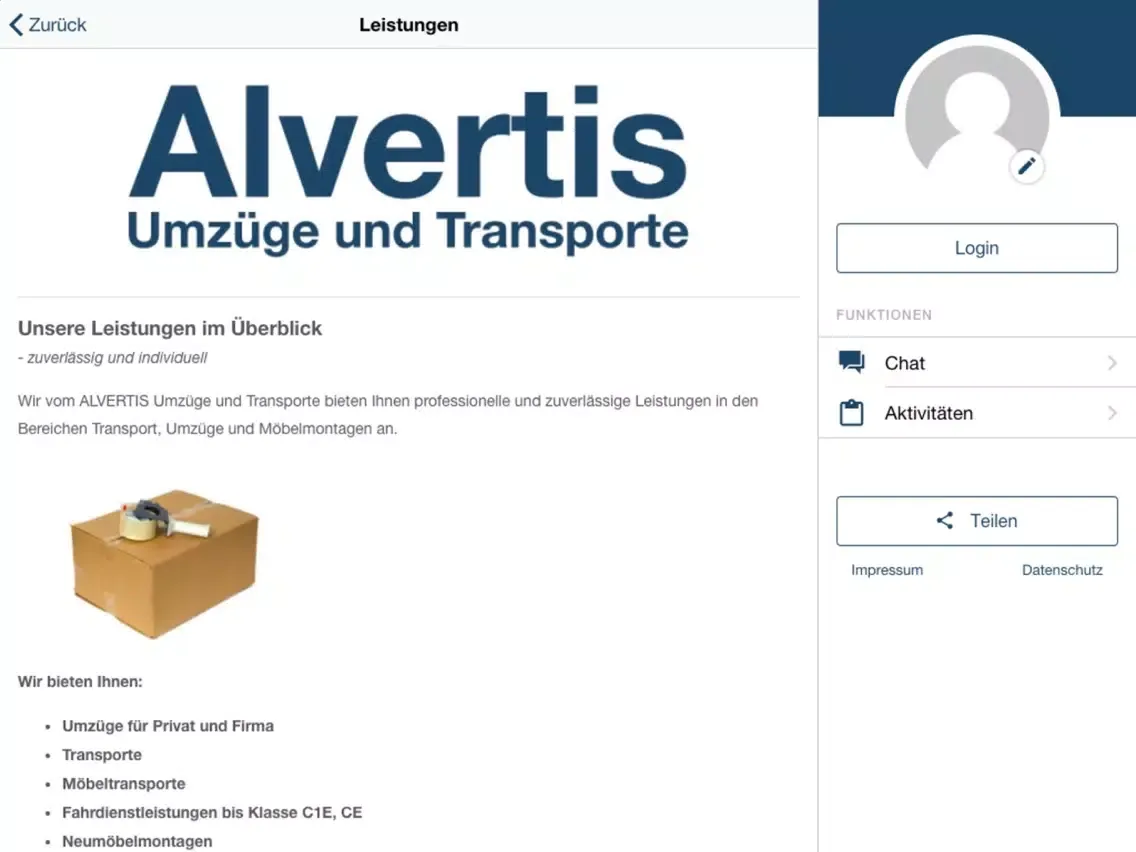 Tangkapan layar Alvertis Umzüge und Transporte iPad 