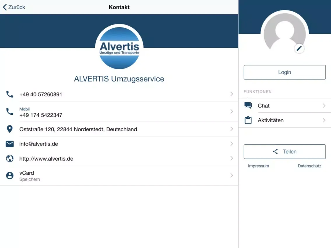 Tangkapan layar Alvertis Umzüge und Transporte iPad 