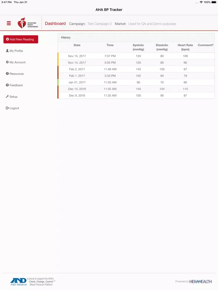 AHA BP Tracker iPad  Screenshots