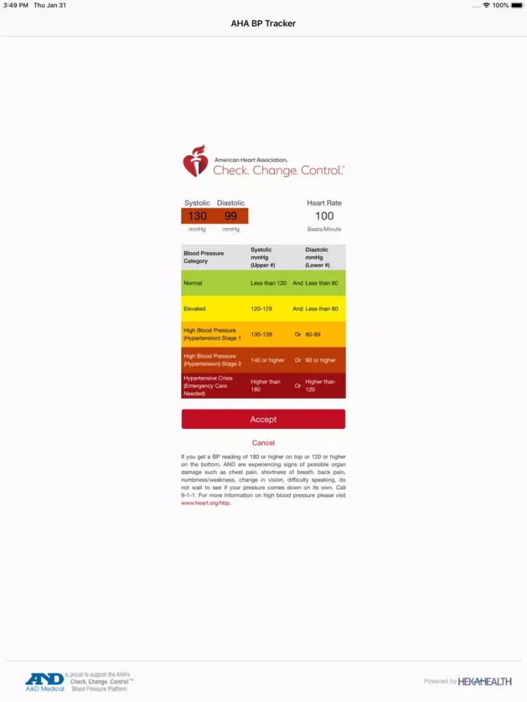 AHA BP Tracker iPad  Screenshots
