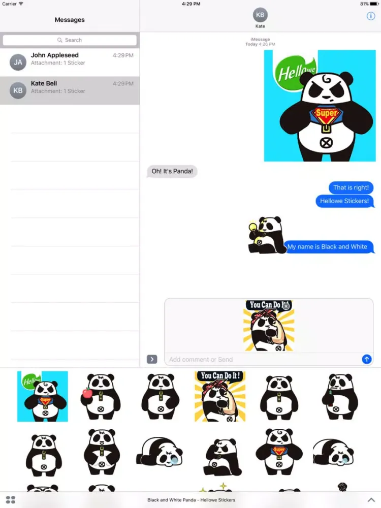 Hellowe Stickers: Black and White Panda iPad 应用截图