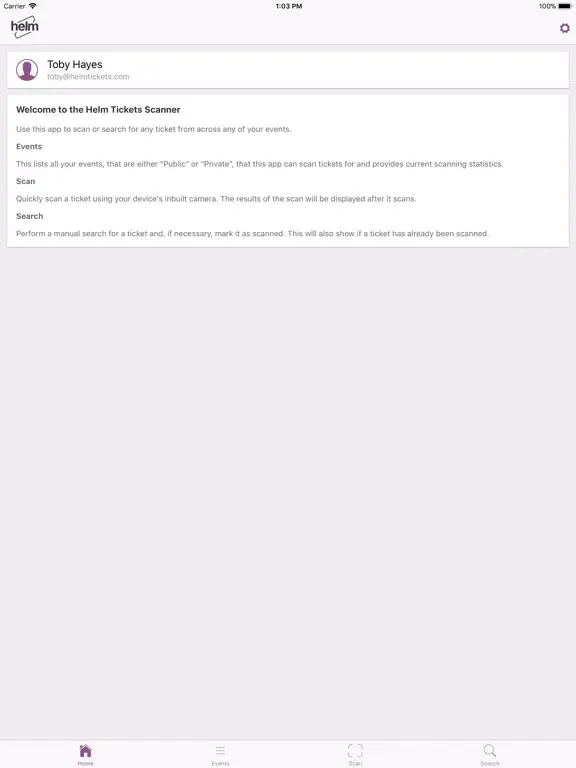 Capturas de tela do Helm Tickets iPad 