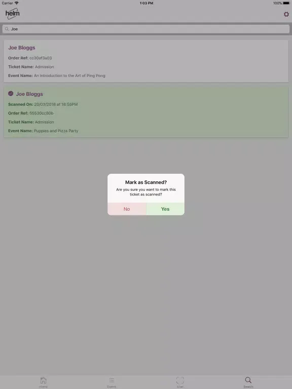Capturas de tela do Helm Tickets iPad 