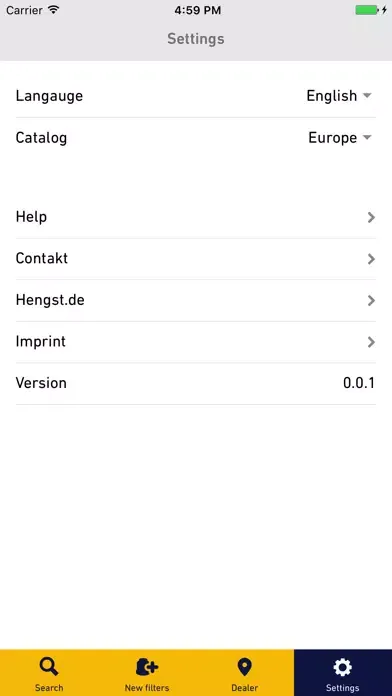 Скриншоты Hengst Filter App