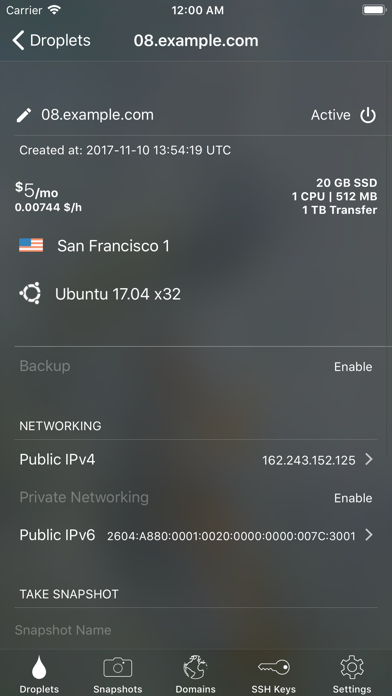 Screenshot di Manager for Digital Ocean