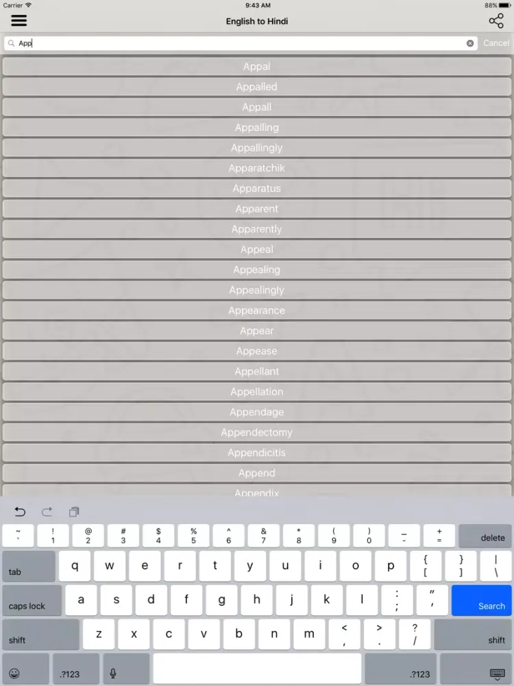 Tangkapan layar English To All Dictionary iPad 