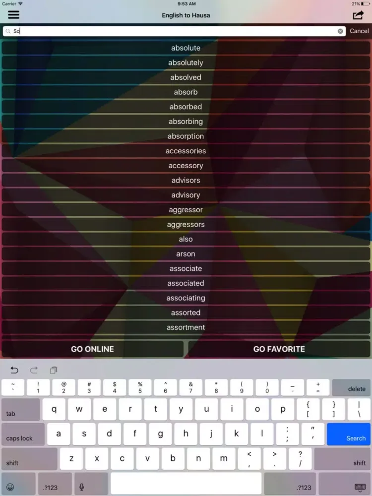 English To Hausa Translator iPad 应用截图