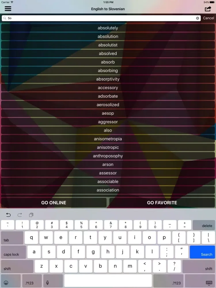 Capturas de tela do English To Slovenian iPad 