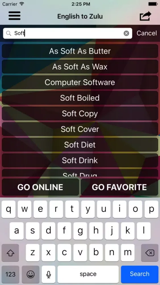 Tangkapan layar English To Zulu Dictionary :)