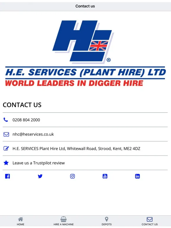 Tangkapan layar H.E. Services Plant Hire iPad 