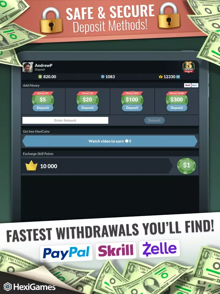 5-Hand Poker: Real Money Game iPad 應用截圖