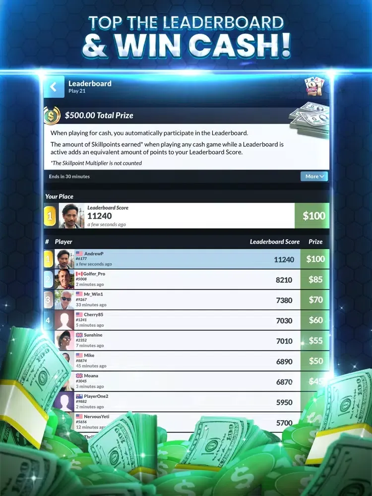 Play 21 - Real Money Card Game iPad 應用截圖