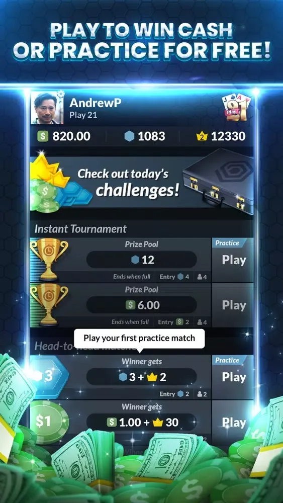 Play 21 - Real Money Card Game應用截圖