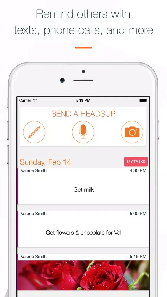 Hey HeadsUp: Reminding Others Screenshots