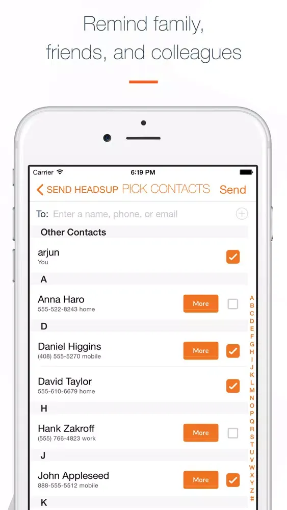 Hey HeadsUp: Reminding Others Screenshots