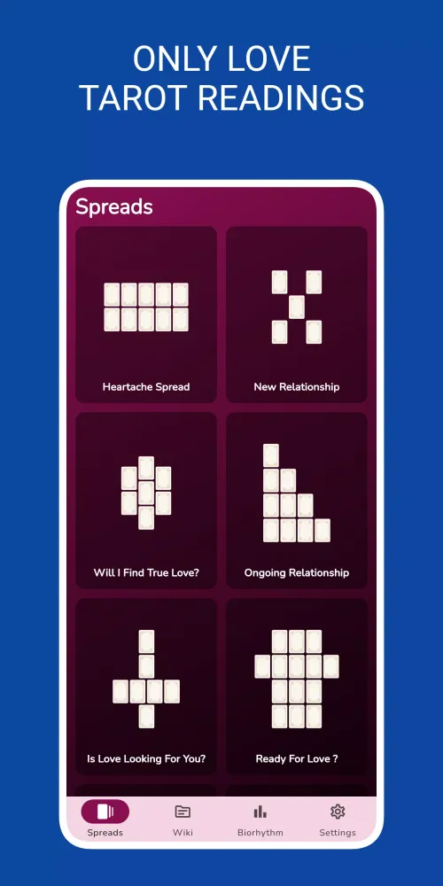 Screenshot di Love tarot reading, tarot card