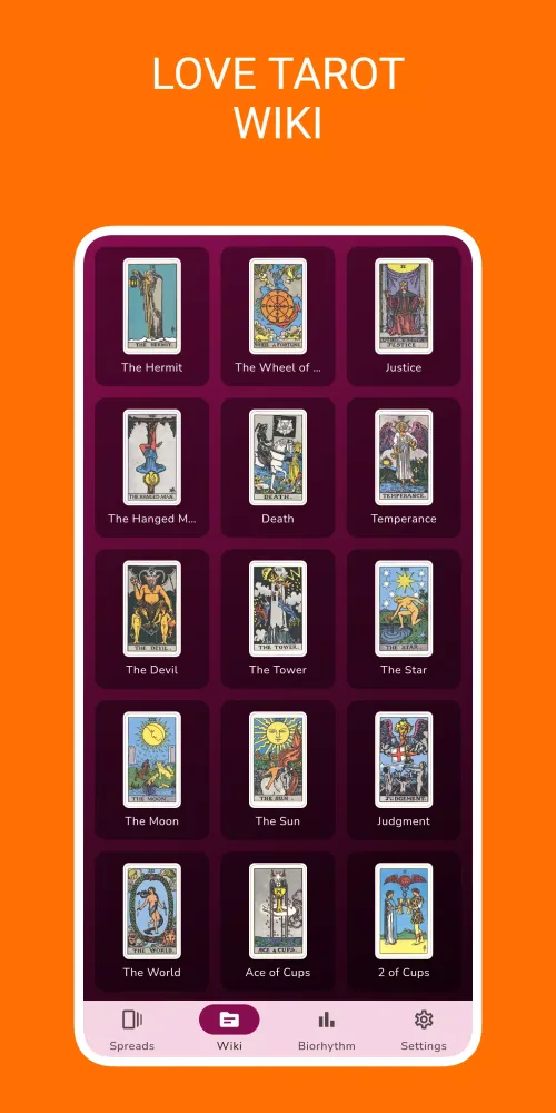 Screenshot di Love tarot reading, tarot card