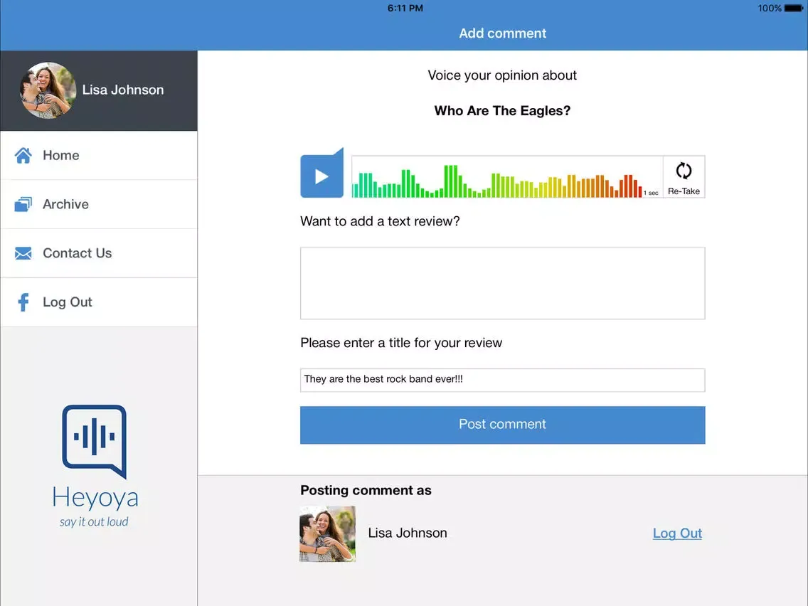 Zrzuty ekranu Heyoya - Voice Comments iPad 