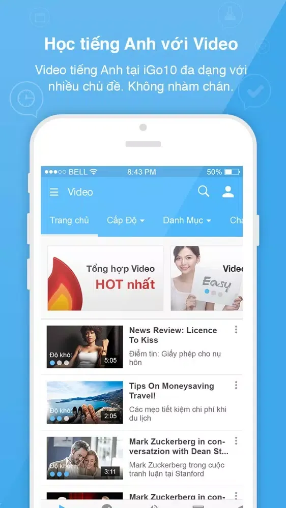 Tangkapan layar iGo10 - Hoc tieng Anh voi Video hang ngay