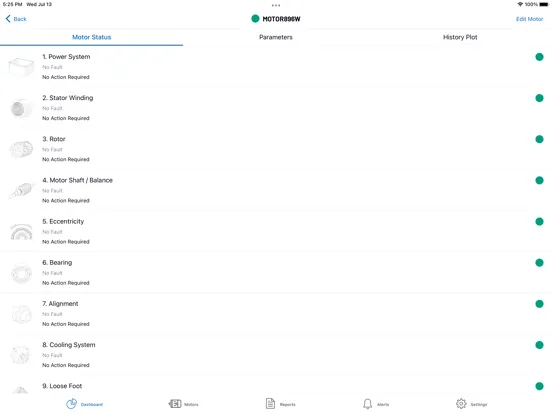 Tangkapan layar Hiberi Predictive Motors iPad 
