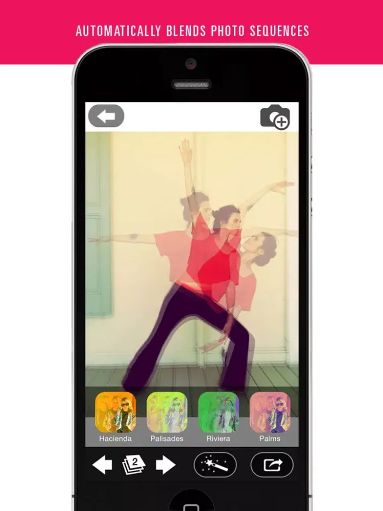 Zrzuty ekranu Seq Pic - Blends & Edits Sequence of Photos: Terrific filters Phenomenal backgrounds Multiple eraser functions iPad 