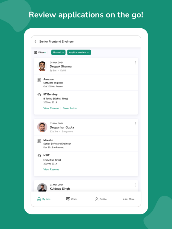 Tangkapan skrin hirist for Recruiters iPad 