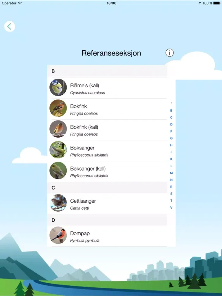 Captures d'écran de Kvitromat: automatisk identifisering av fuglesang iPad 