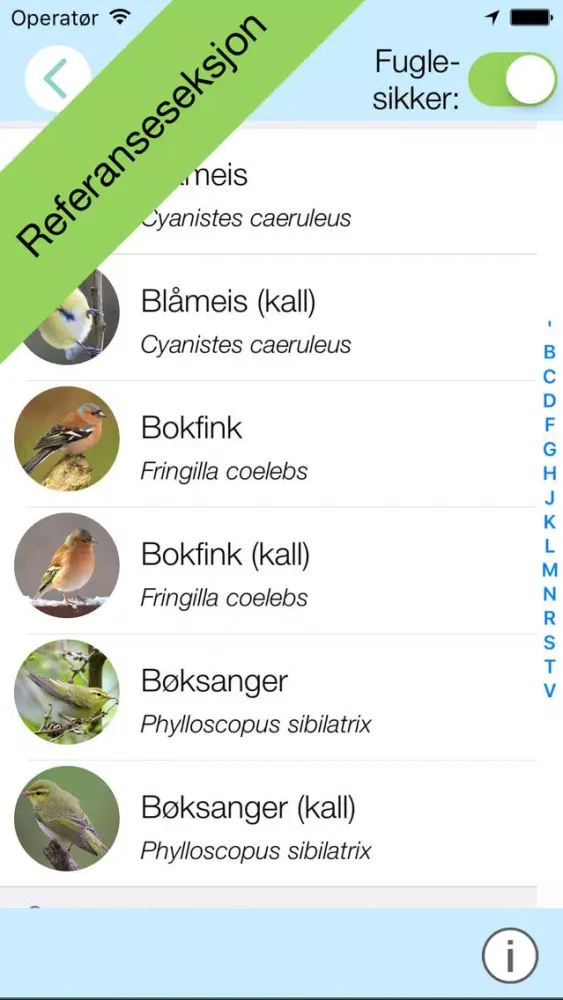 Captures d'écran de Kvitromat: automatisk identifisering av fuglesang