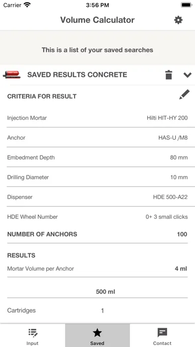 Скриншоты Hilti Volume Calculator