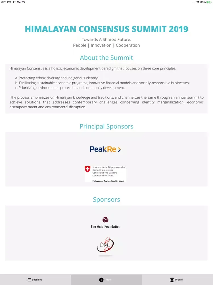 Ảnh chụp màn hình của Himalayan Consensus Summit iPad 