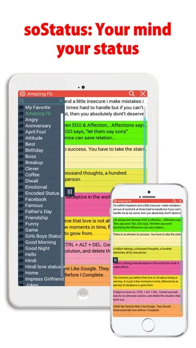 Screenshot di Status and quotes for FB, Whatsapp and Twitter, soStatus - one tap posting on social media
