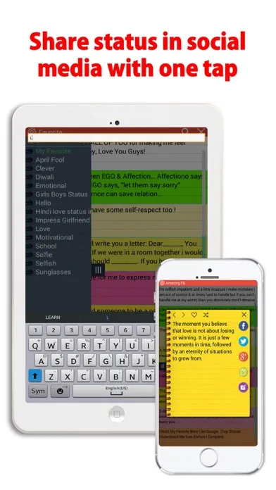 Screenshot di Status and quotes for FB, Whatsapp and Twitter, soStatus - one tap posting on social media