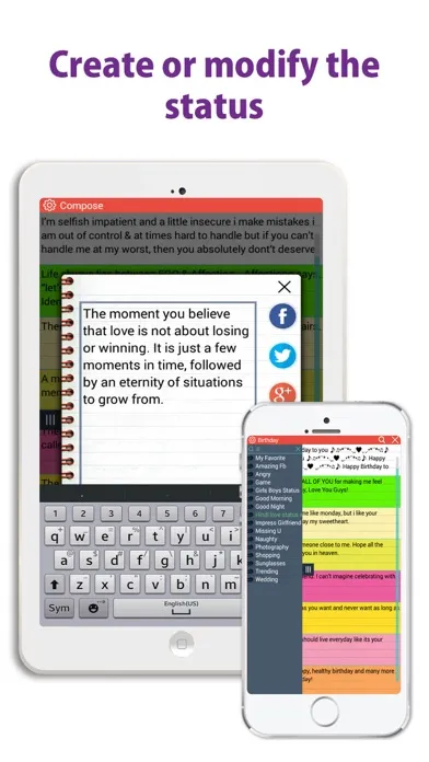 Screenshot di Status and quotes for FB, Whatsapp and Twitter, soStatus - one tap posting on social media