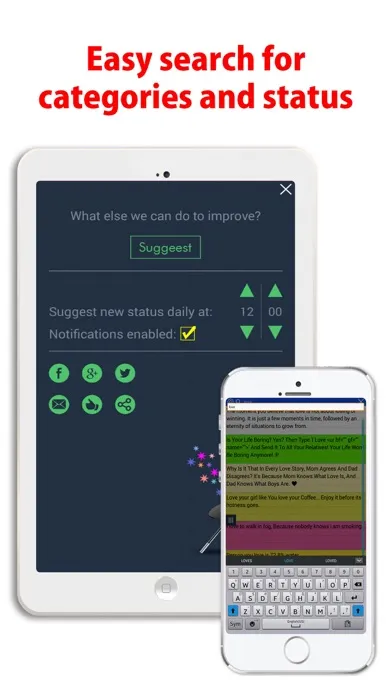 Screenshot di Status and quotes for FB, Whatsapp and Twitter, soStatus - one tap posting on social media