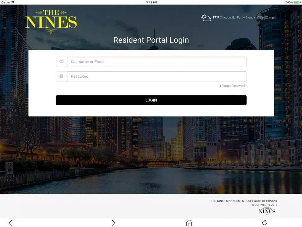 Tangkapan layar NINES Resident Portal iPad 