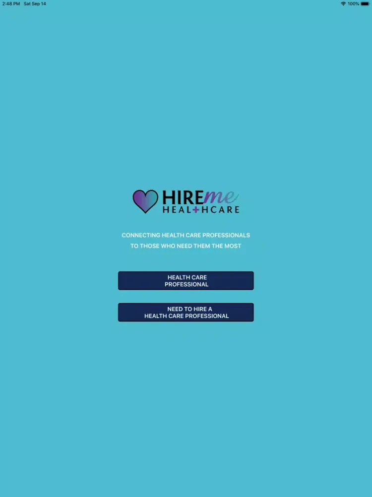 Tangkapan layar HireMe Healthcare App iPad 