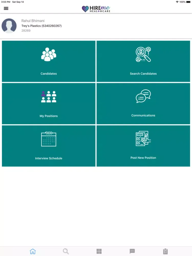 Tangkapan layar HireMe Healthcare App iPad 
