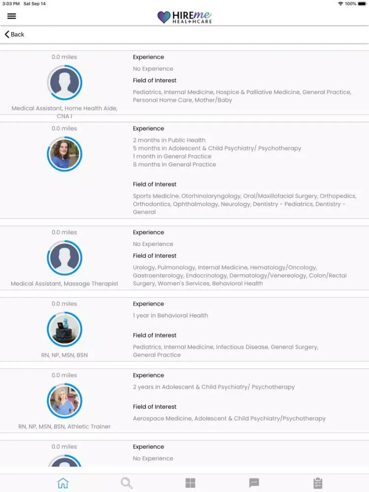 Tangkapan layar HireMe Healthcare App iPad 