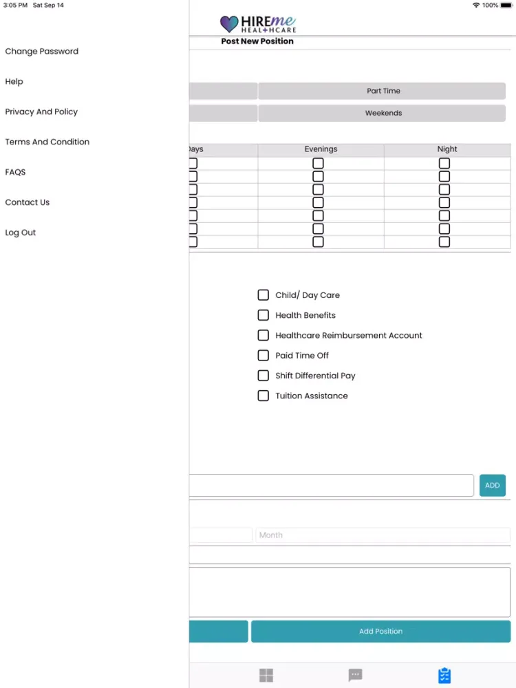 Tangkapan layar HireMe Healthcare App iPad 