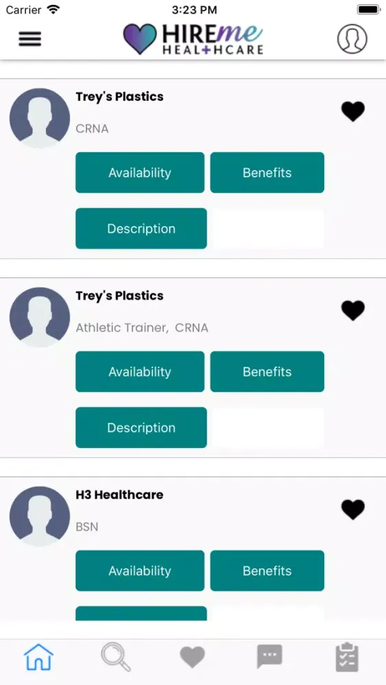 Tangkapan layar HireMe Healthcare App