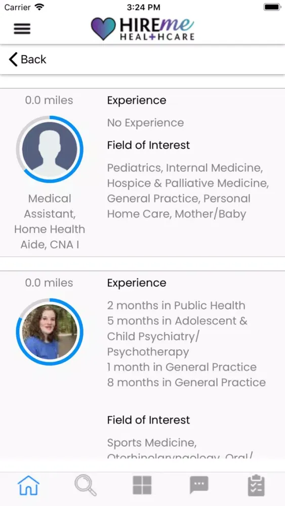 Tangkapan layar HireMe Healthcare App