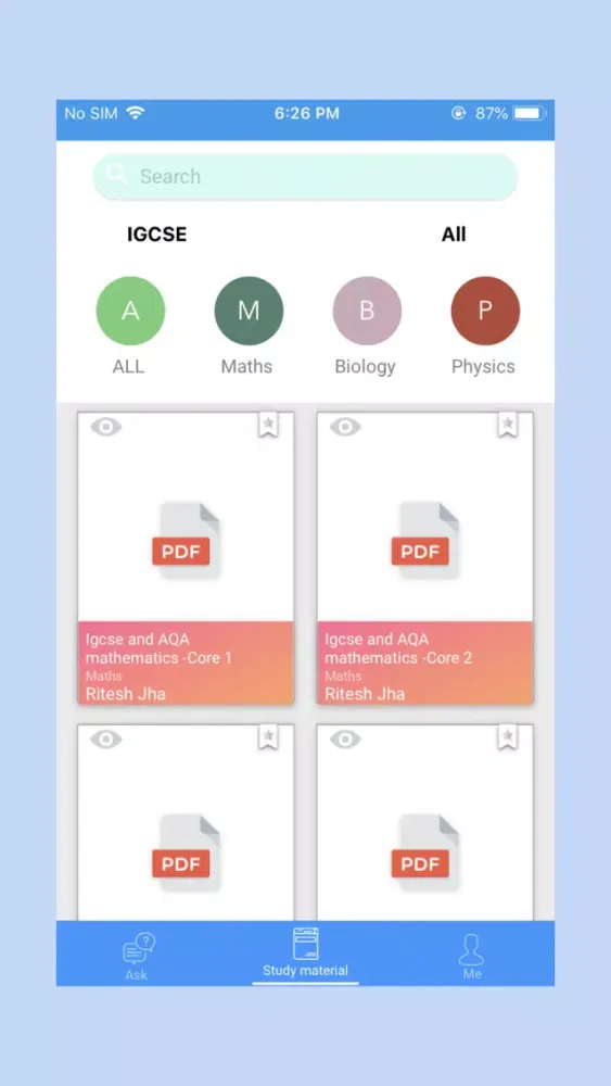 Capturas de tela do IGCSE-IB-AP