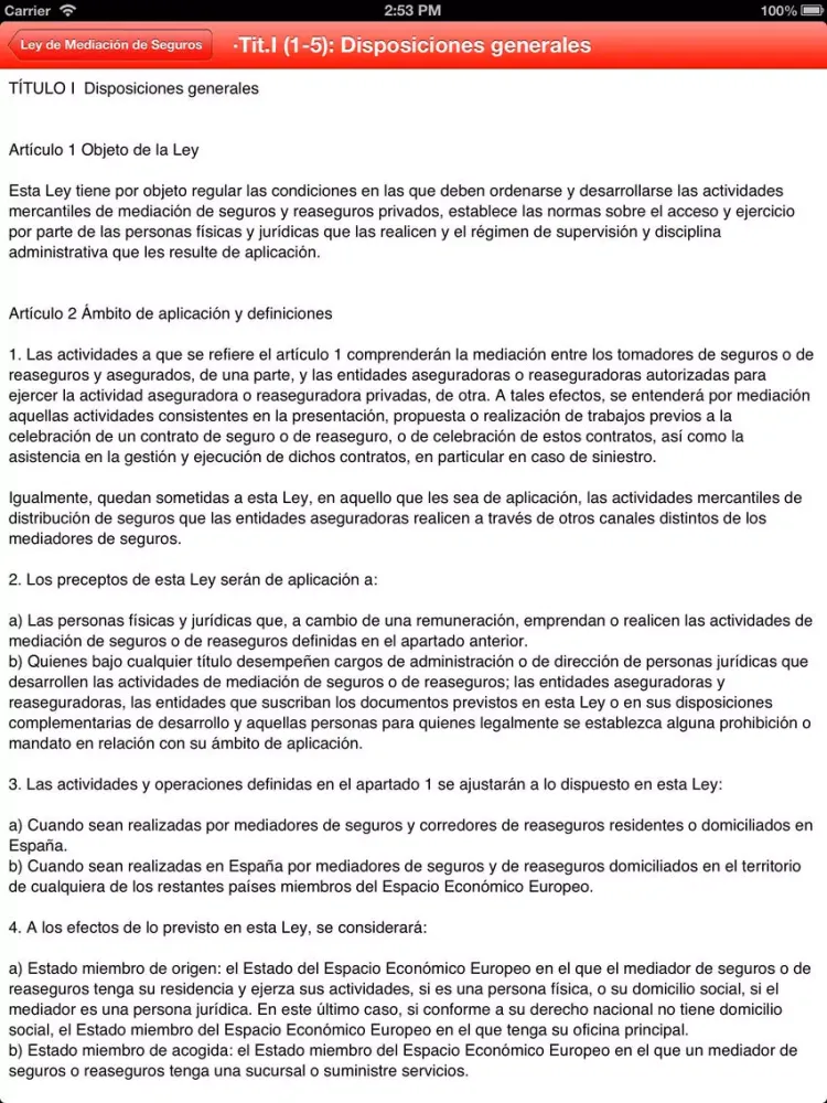 Ley de Mediación de Seguros iPad  Screenshots