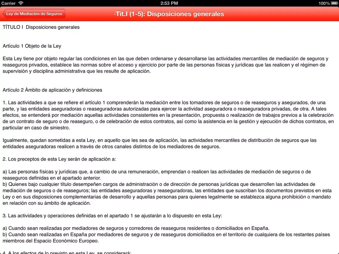 Ley de Mediación de Seguros iPad  Screenshots