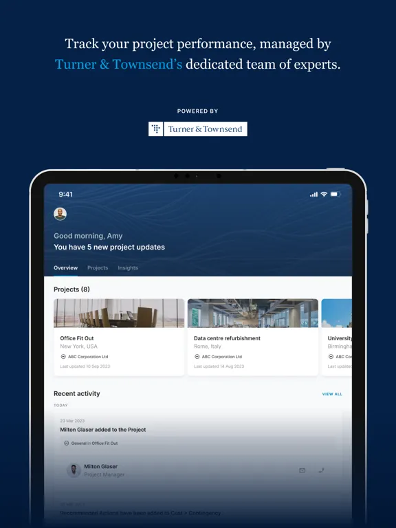 Tangkapan skrin Turner & Townsend Hive Portal iPad 
