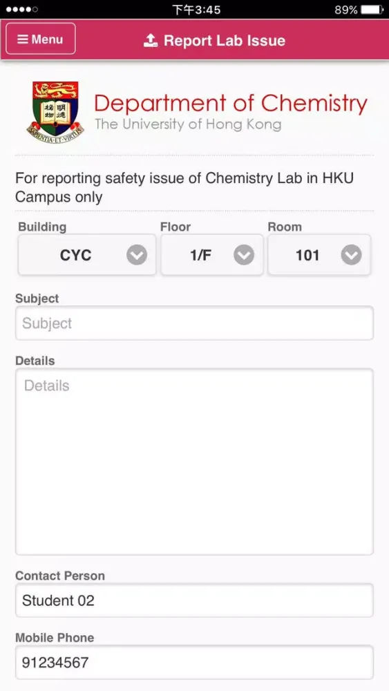 HKU Chem Lab Safety Screenshots