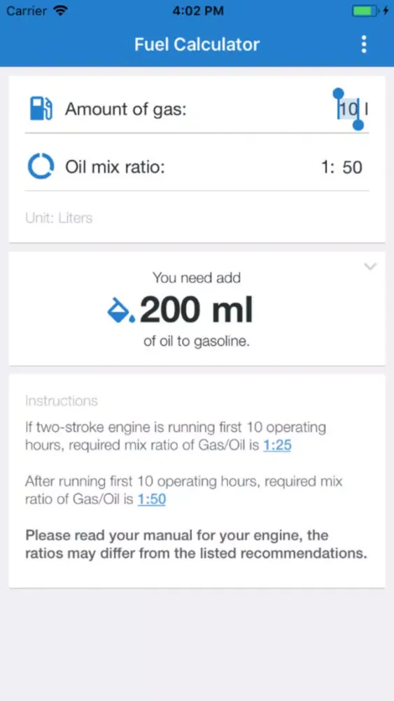 Gas Oil Calculator Screenshots